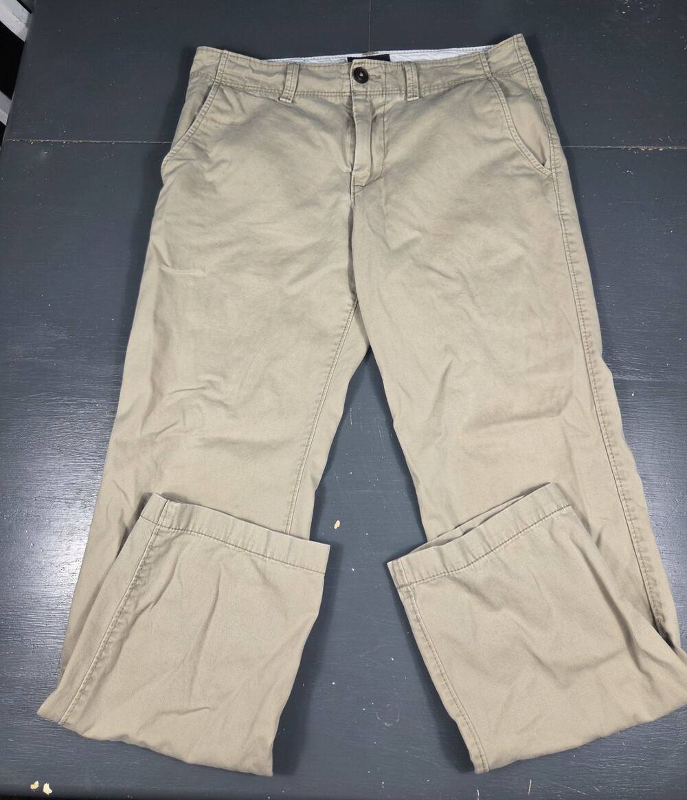 Men's Relaxed Straight Khaki Chino Pants Beige 30x32 Casual Cotton Flat Front